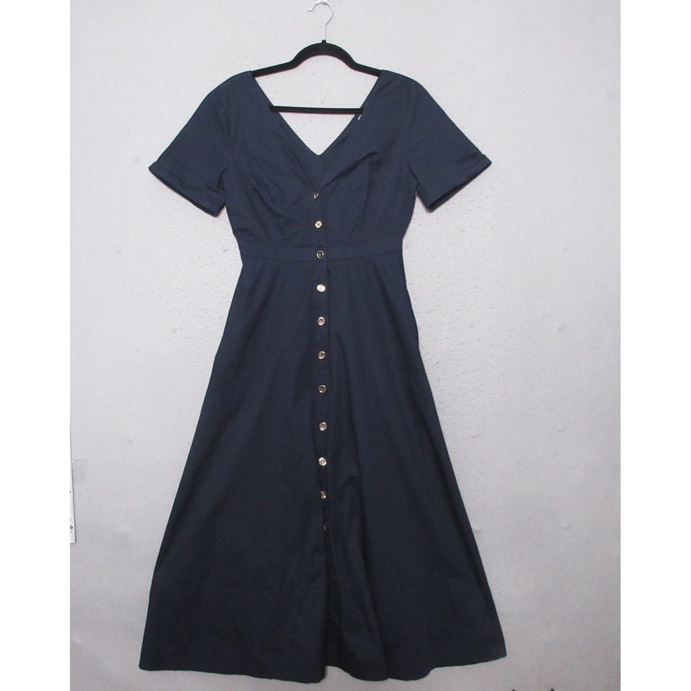 Tuckernuck Kate Dress Small Blue Button Front Midi Cotton Poplin Preppy Timeless